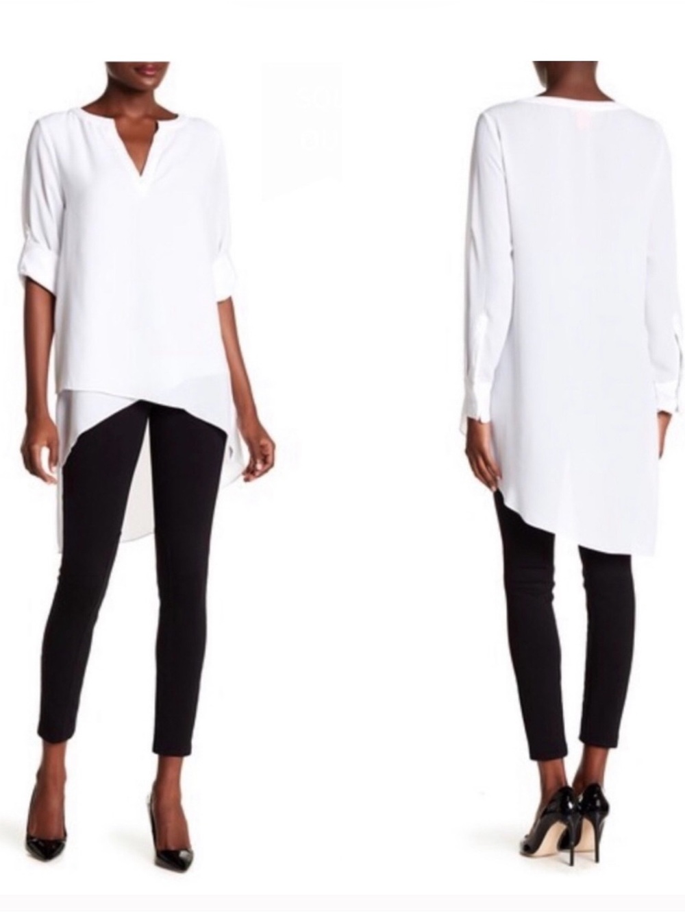 Catherine Malandrino White Asymmetric V-Neck Tunic
